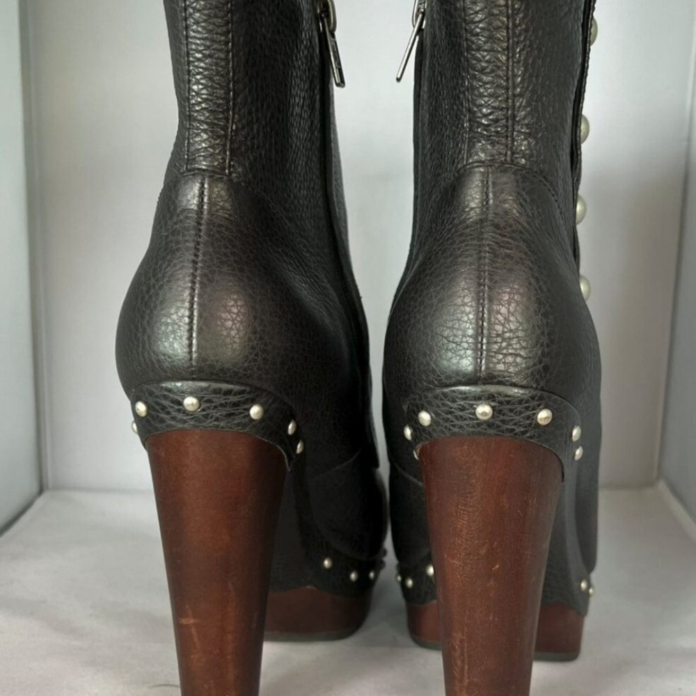 UGG " COSIMA " GENUINE SOFT BLACK LEATHER PLATFORM BOOTS - Picture 7 of 14